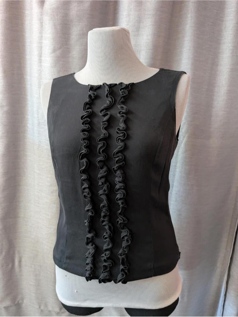 Black Ann Taylor Silk Ruffled Tank Top 10